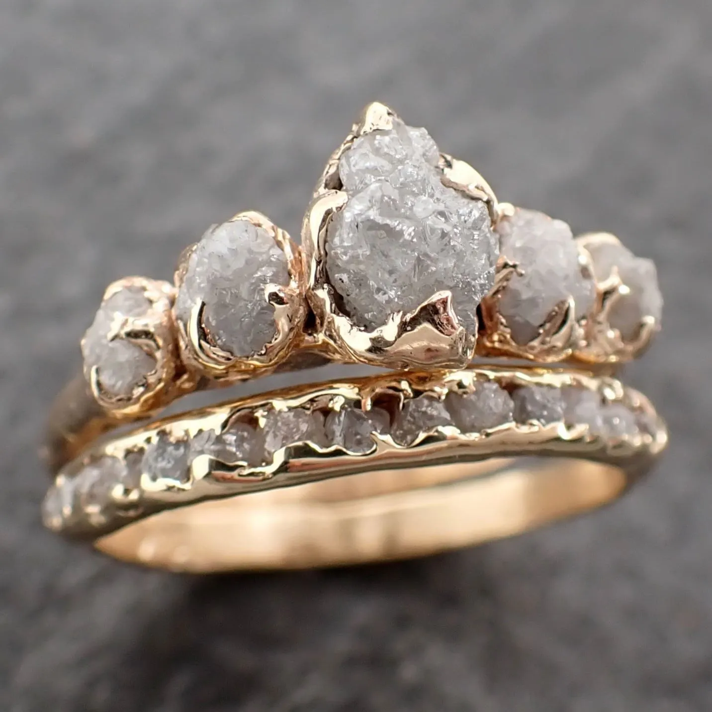 CUSTOM Raw Diamond Rose gold multi stone Engagement Ring Rough Gold Wedding Delicate Ring diamond Wedding Ring Rough C2550