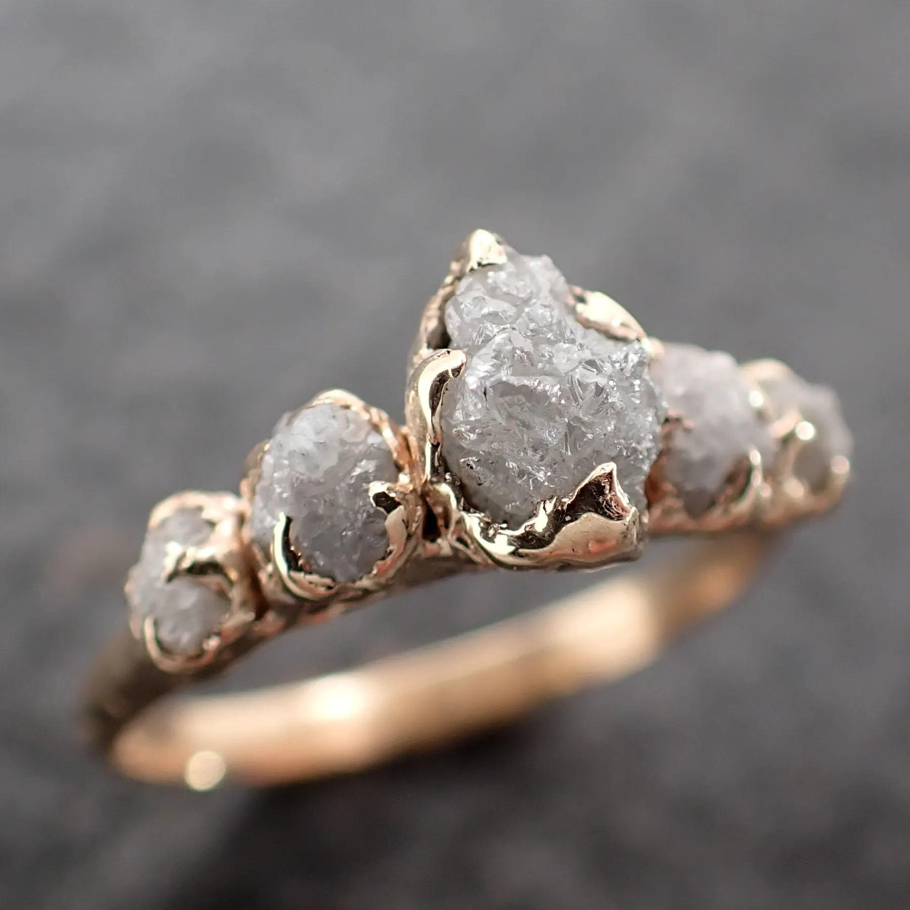 CUSTOM Raw Diamond Rose gold multi stone Engagement Ring Rough Gold Wedding Delicate Ring diamond Wedding Ring Rough C2550