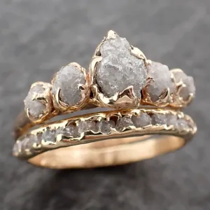 CUSTOM Raw Diamond Rose gold multi stone Engagement Ring Rough Gold Wedding Delicate Ring diamond Wedding Ring Rough C2550