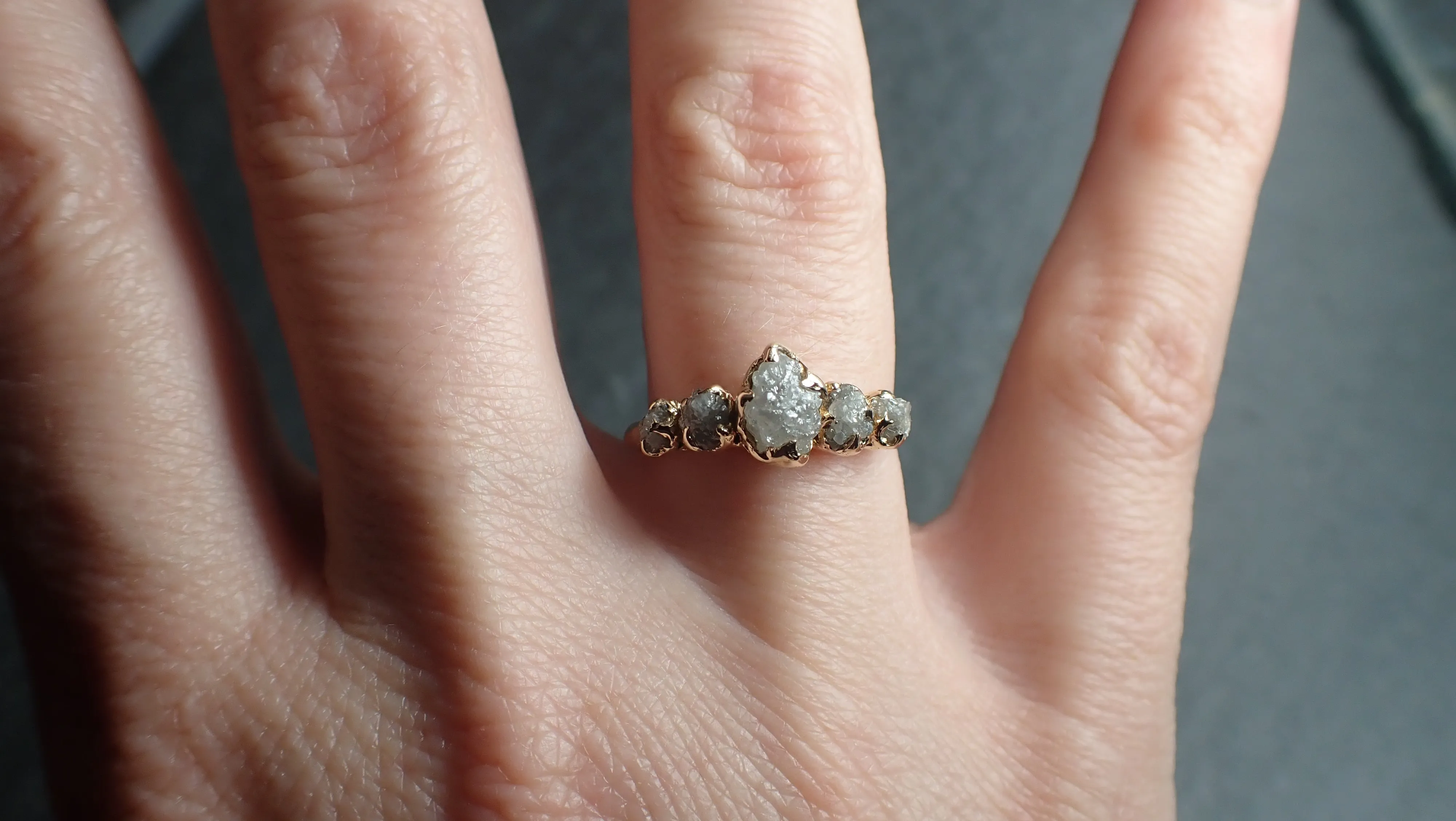 CUSTOM Raw Diamond Rose gold multi stone Engagement Ring Rough Gold Wedding Delicate Ring diamond Wedding Ring Rough C2550