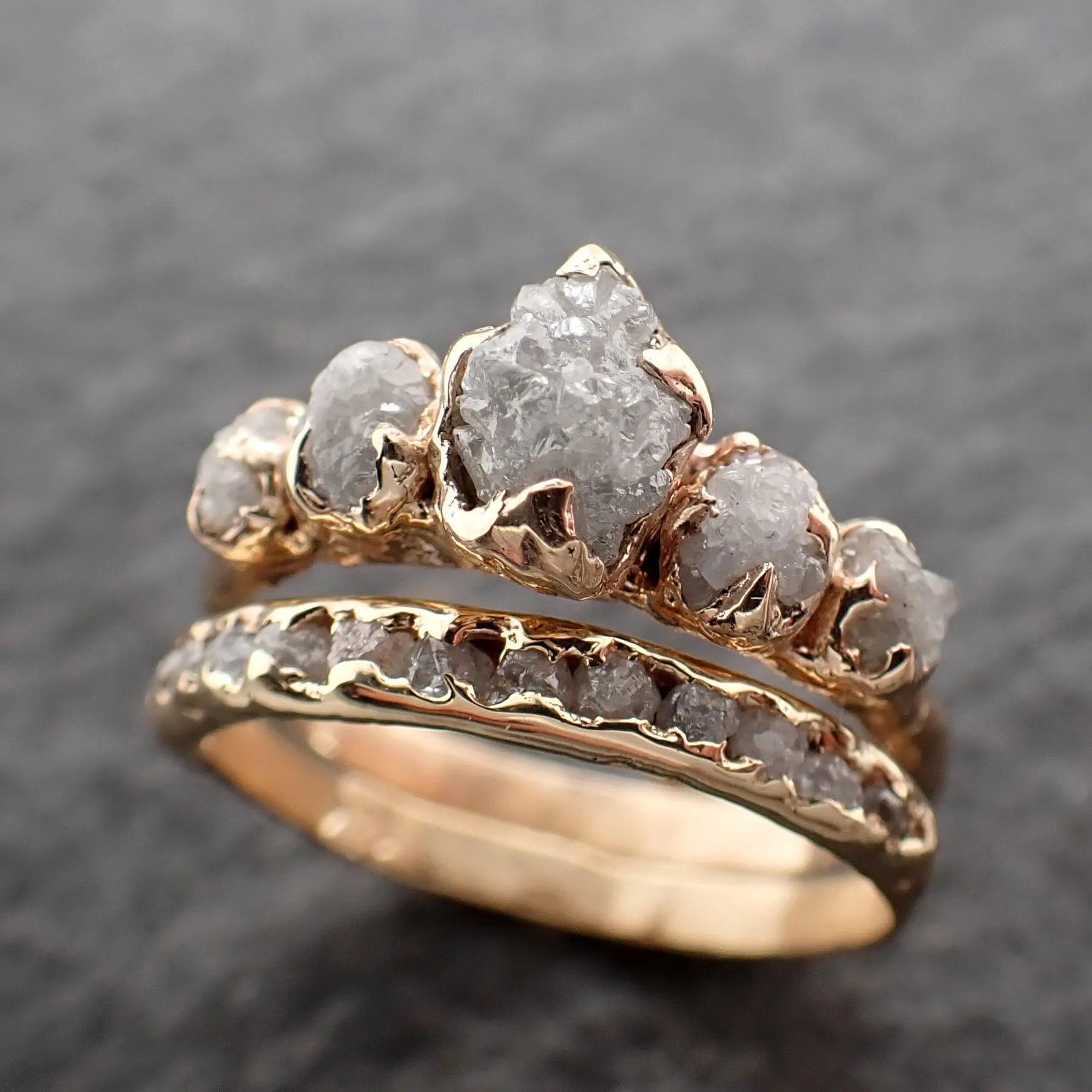 CUSTOM Raw Diamond Rose gold multi stone Engagement Ring Rough Gold Wedding Delicate Ring diamond Wedding Ring Rough C2550