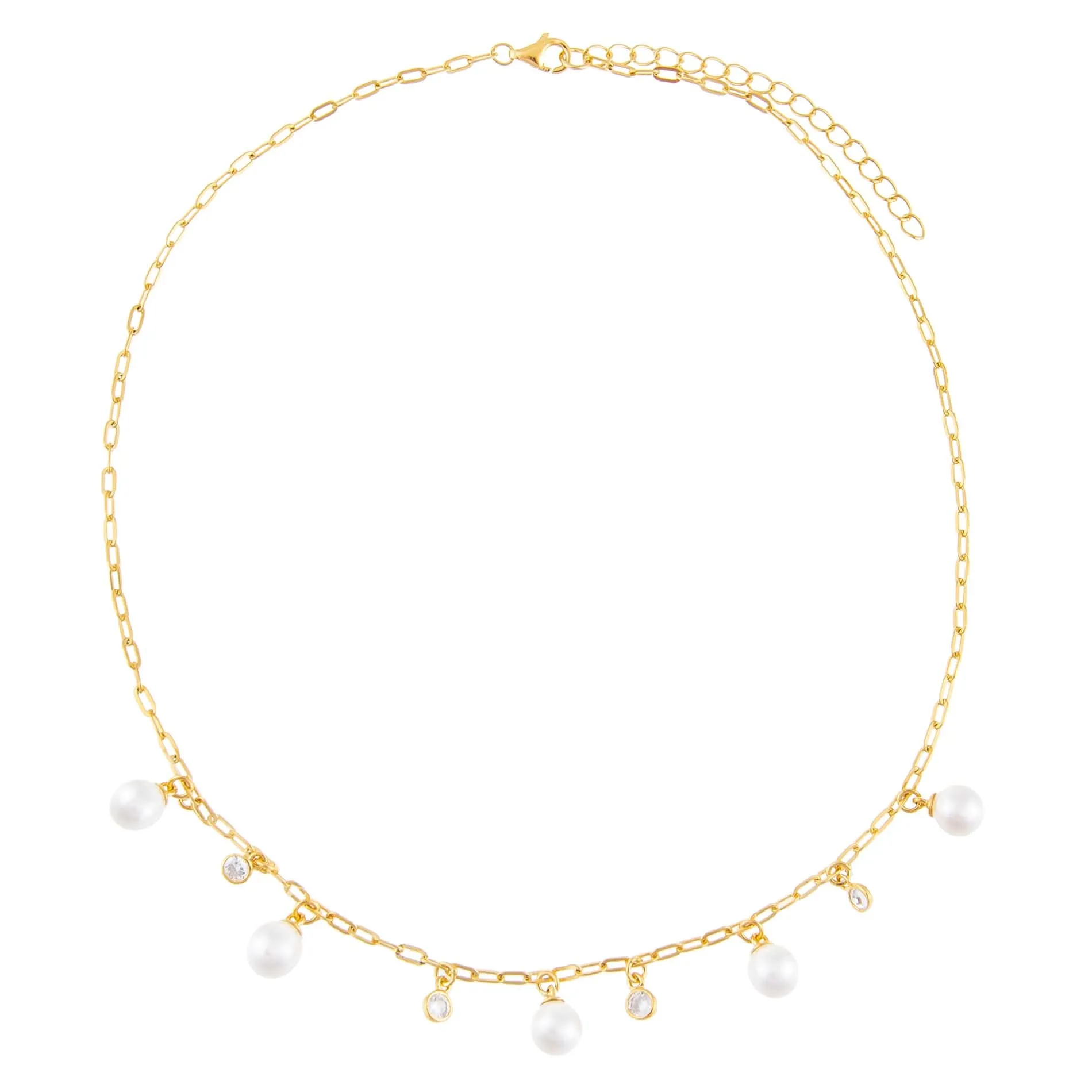 CZ Bezel X Pearl Link Necklace