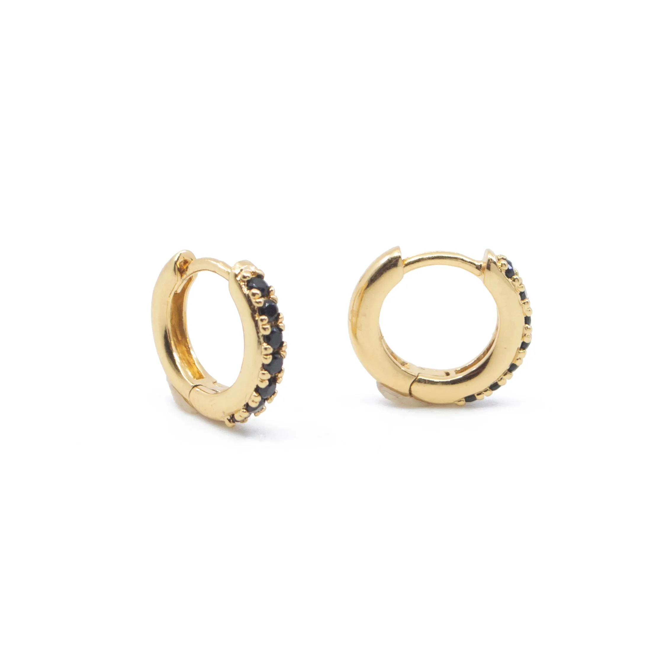 CZ Black Diamond Huggie Hoops Earrings in Gold