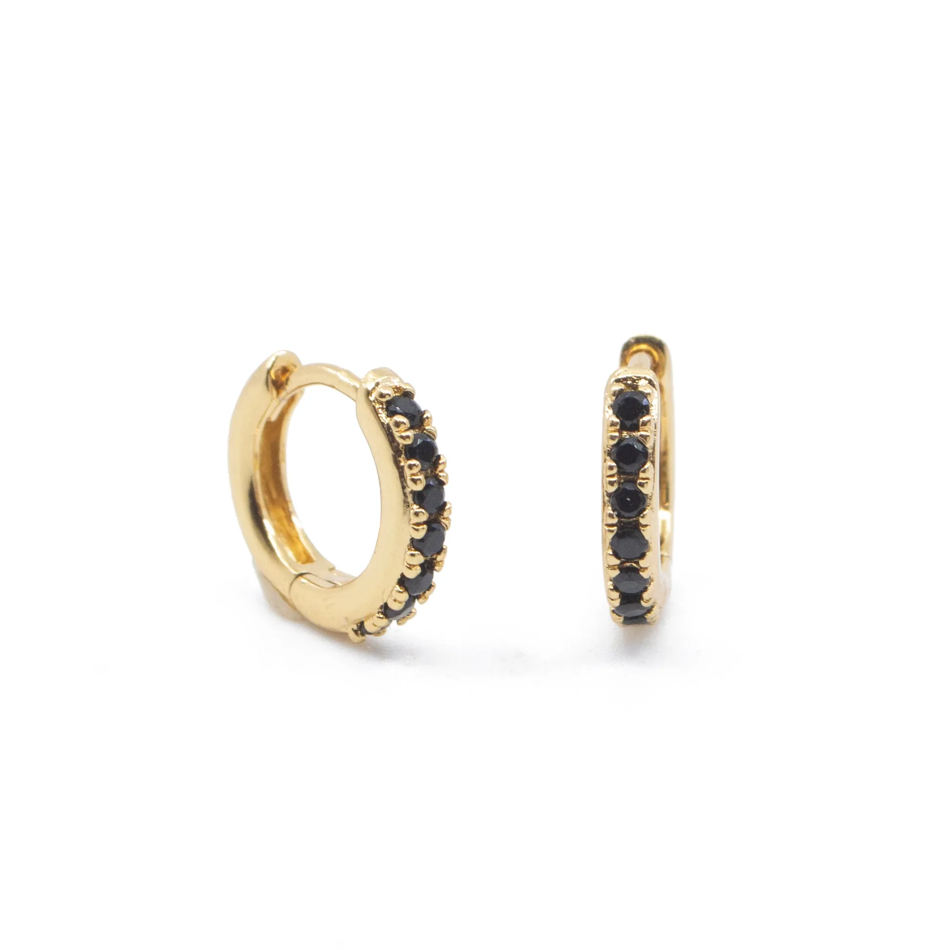 CZ Black Diamond Huggie Hoops Earrings in Gold
