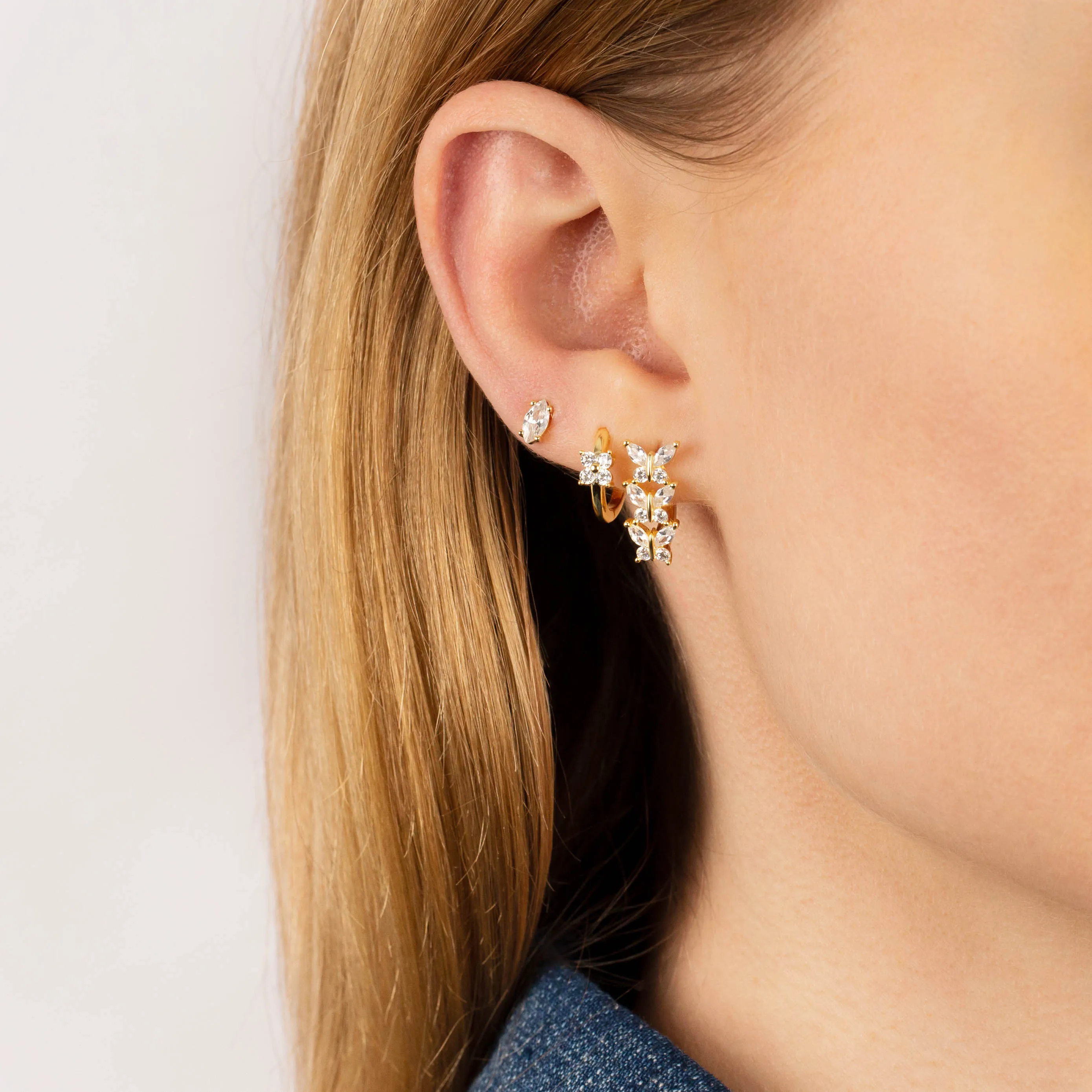 CZ Crystal Triple Butterfly Huggie Earring