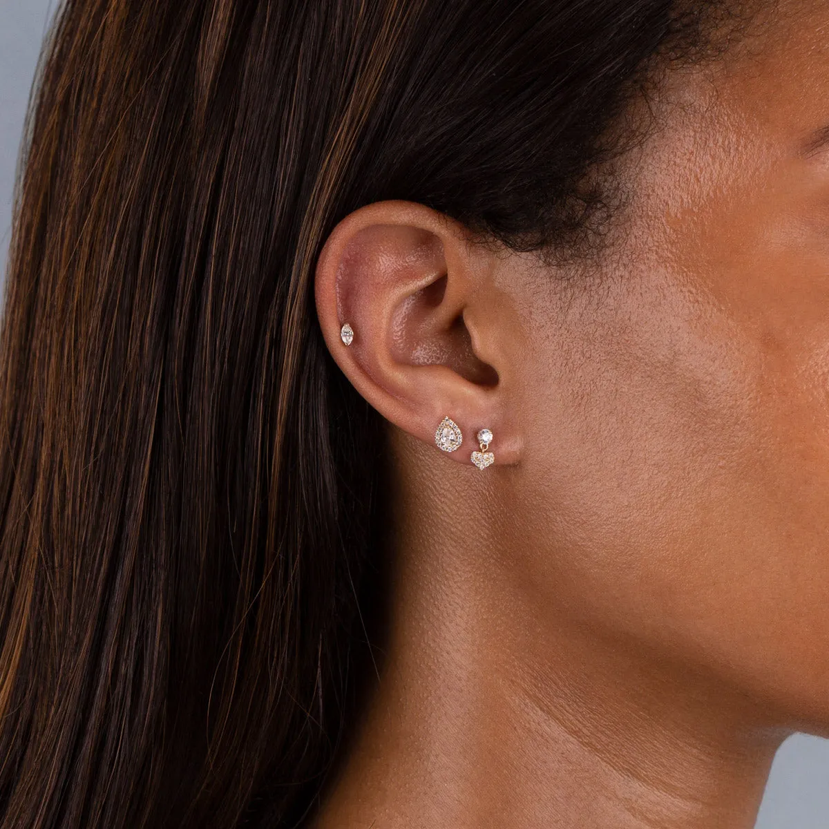 CZ Teardrop Threaded Stud Earring 14K