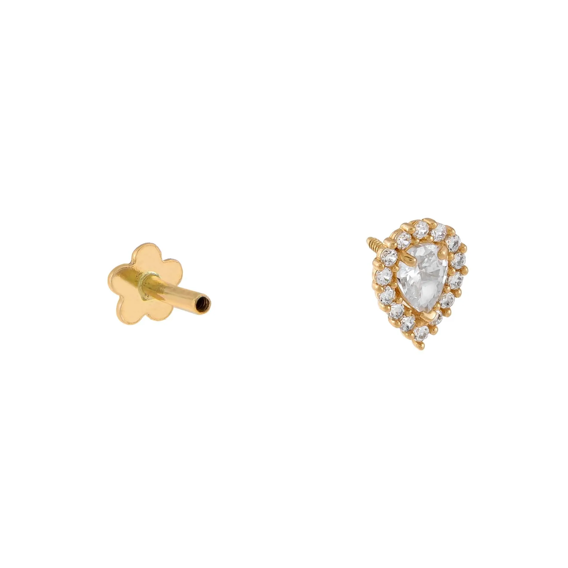 CZ Teardrop Threaded Stud Earring 14K