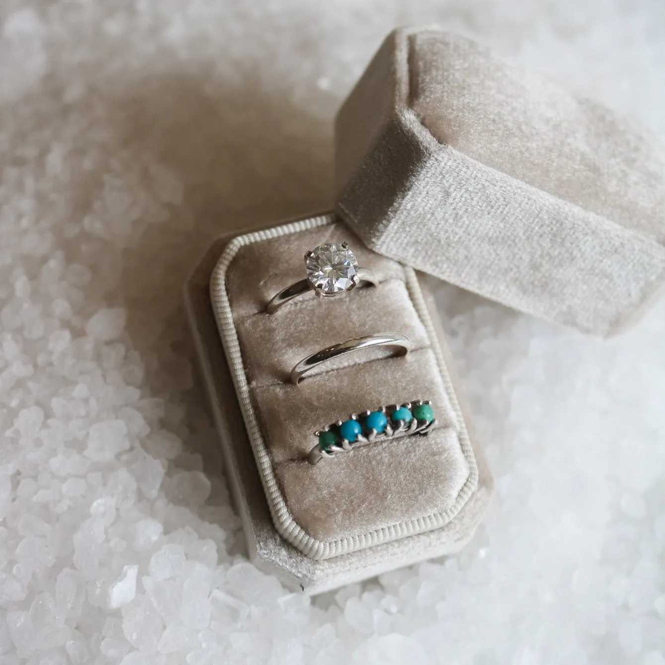 'Dahlia' Moissanite Engagement & Turquoise Wedding Ring Set // Made to Order