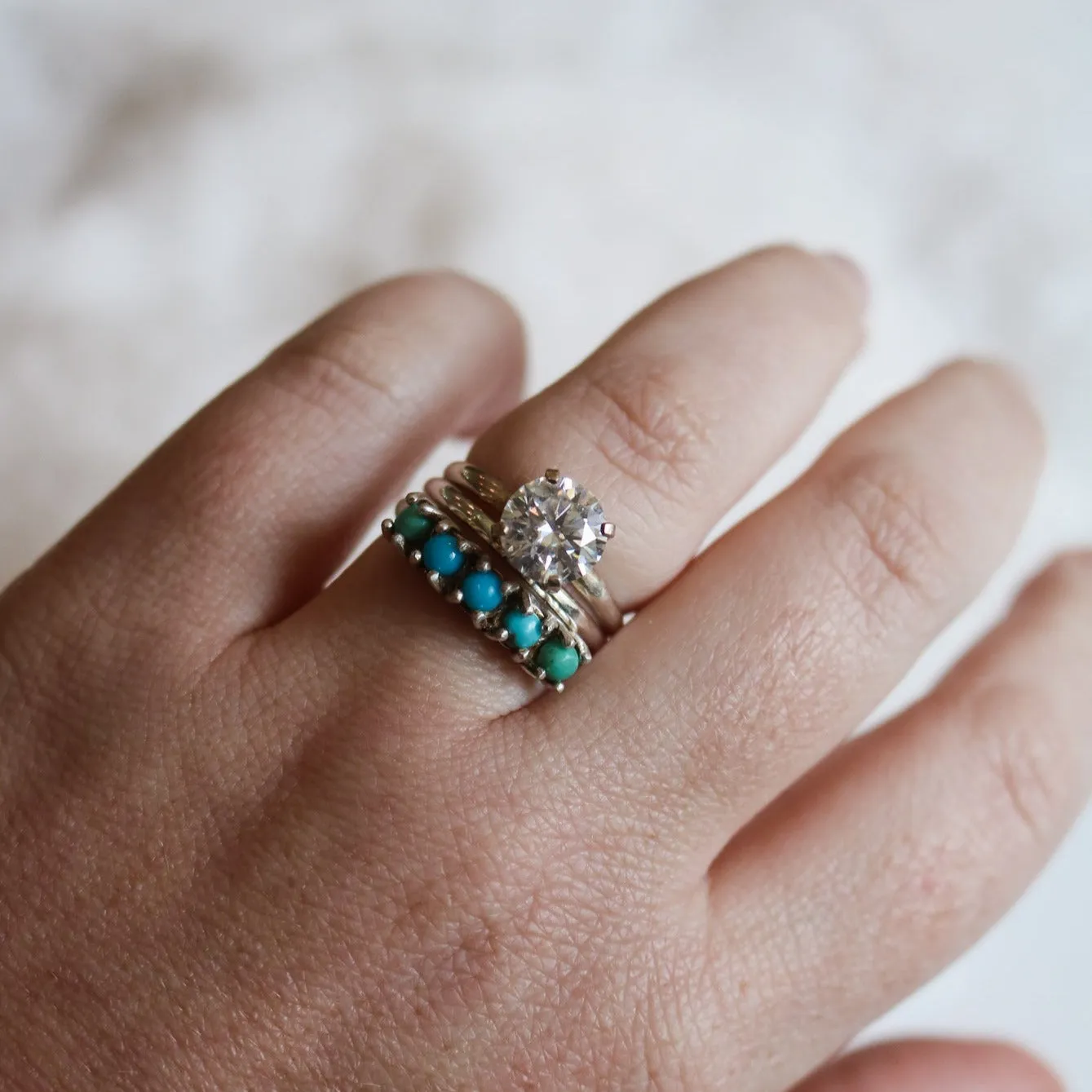 'Dahlia' Moissanite Engagement & Turquoise Wedding Ring Set // Made to Order