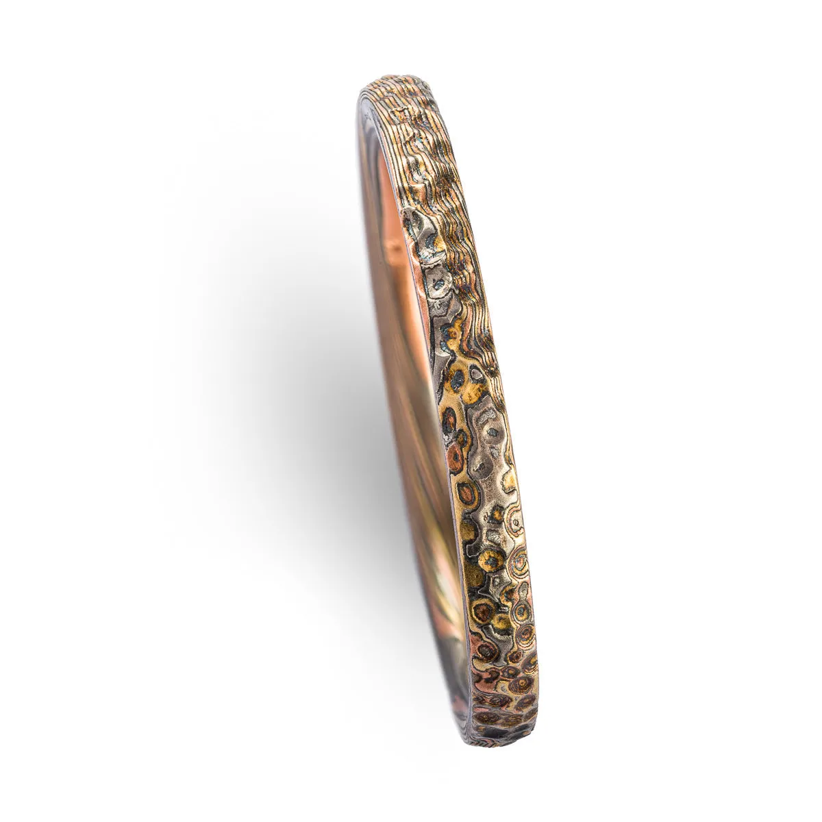 Dainty Earthen Mokume Firestorm Twist Ring with Hammered Finish