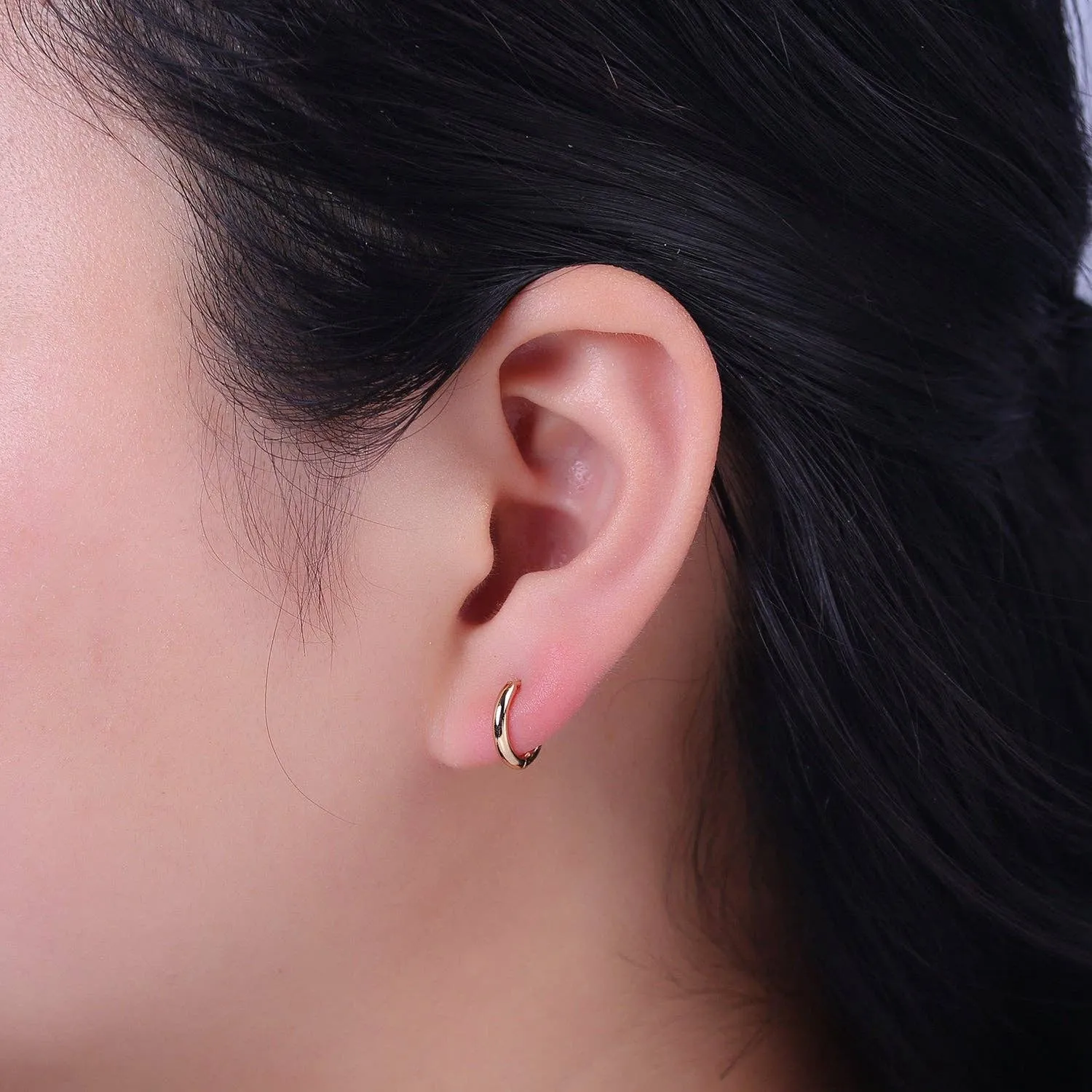 Dainty Gold Huggie Earring 12mm Simple Minimalist Hoop