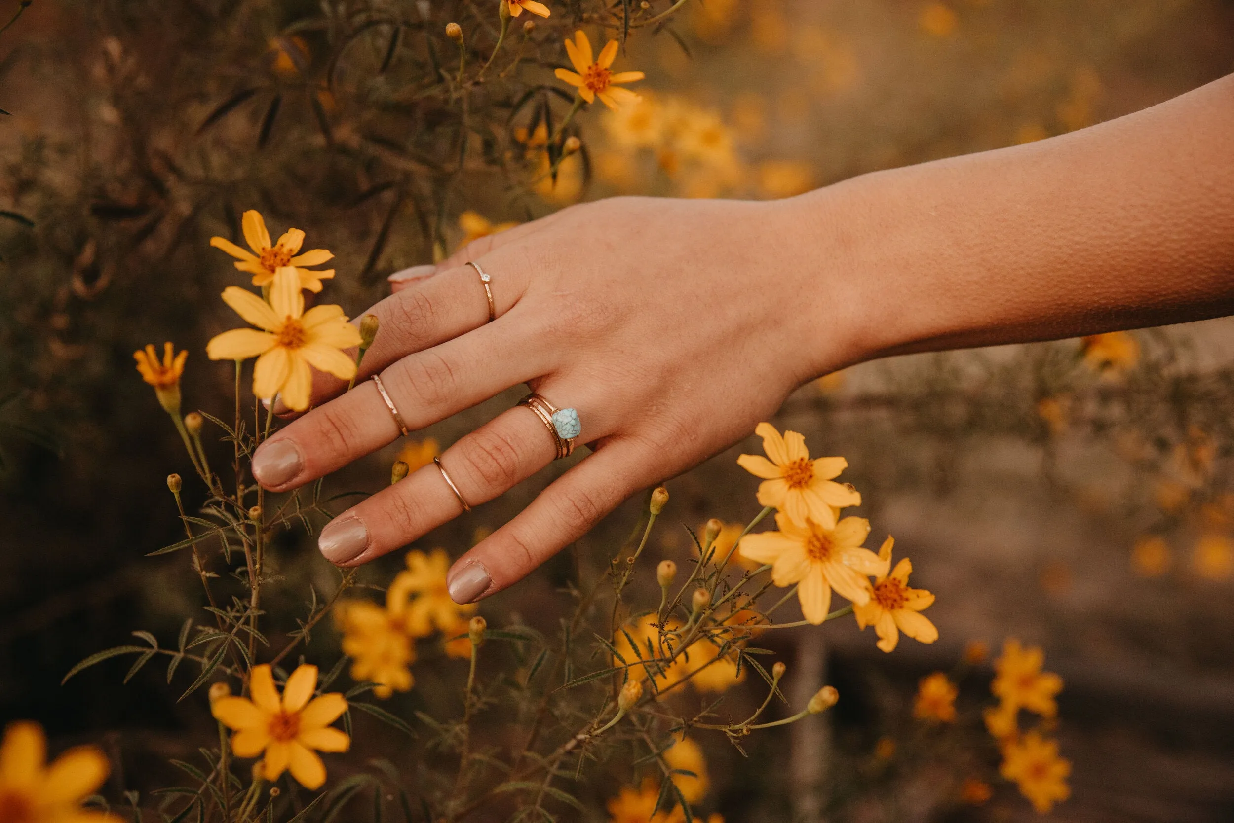 Dainty Hammered Turquoise Ring