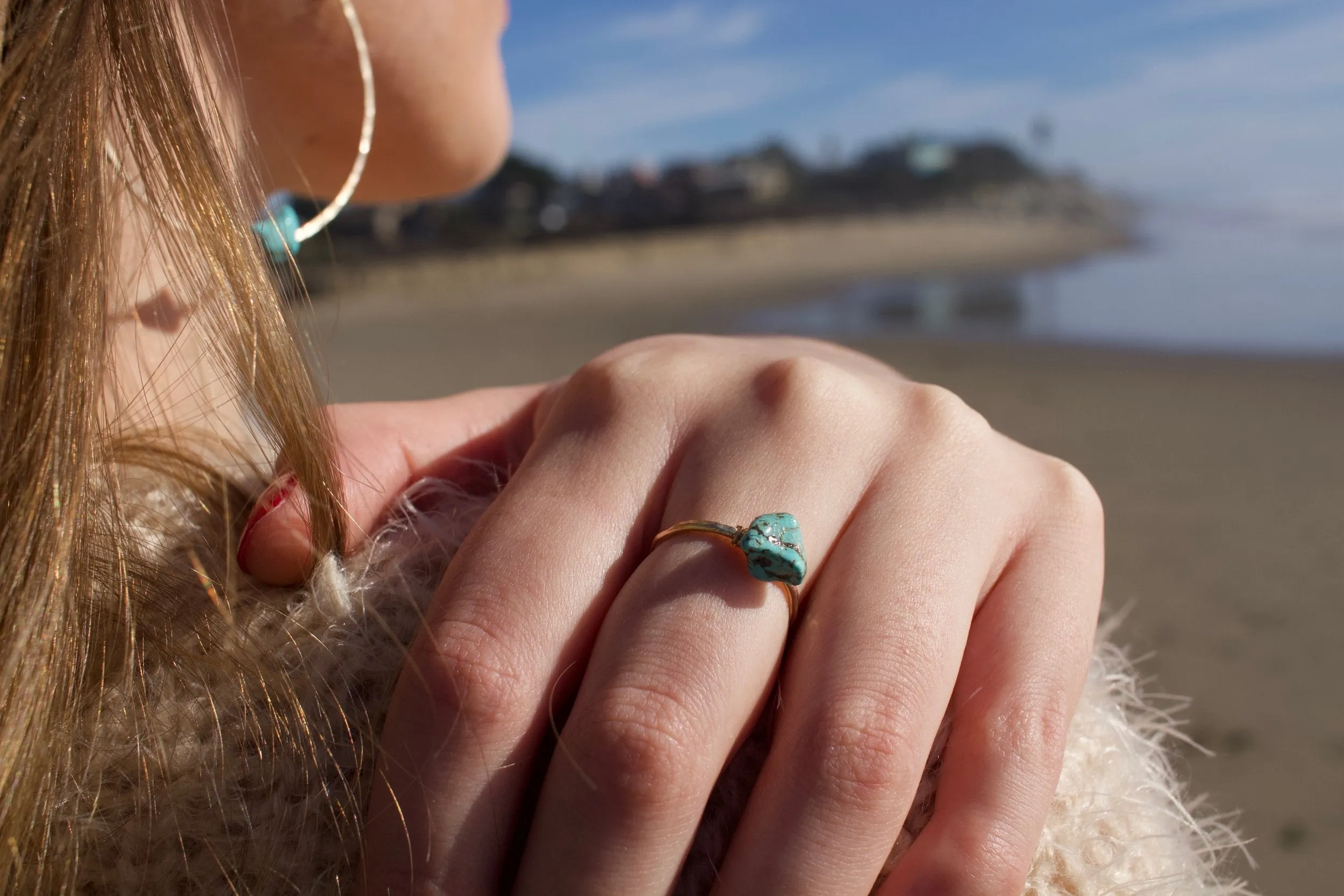 Dainty Hammered Turquoise Ring