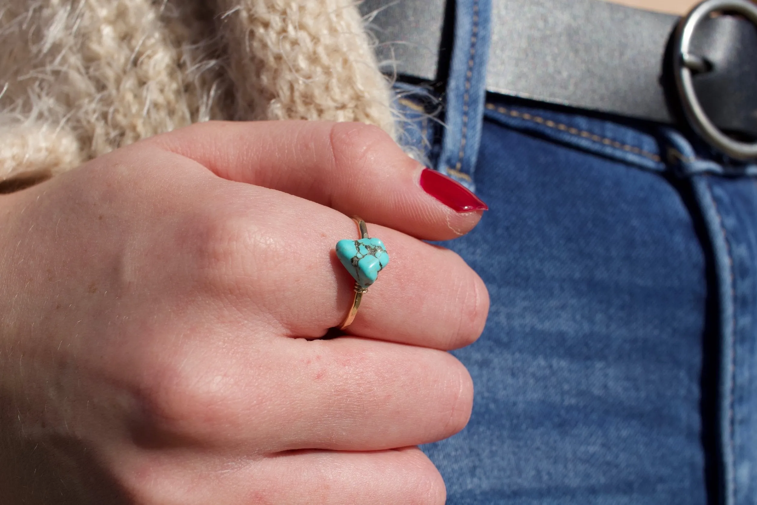 Dainty Hammered Turquoise Ring