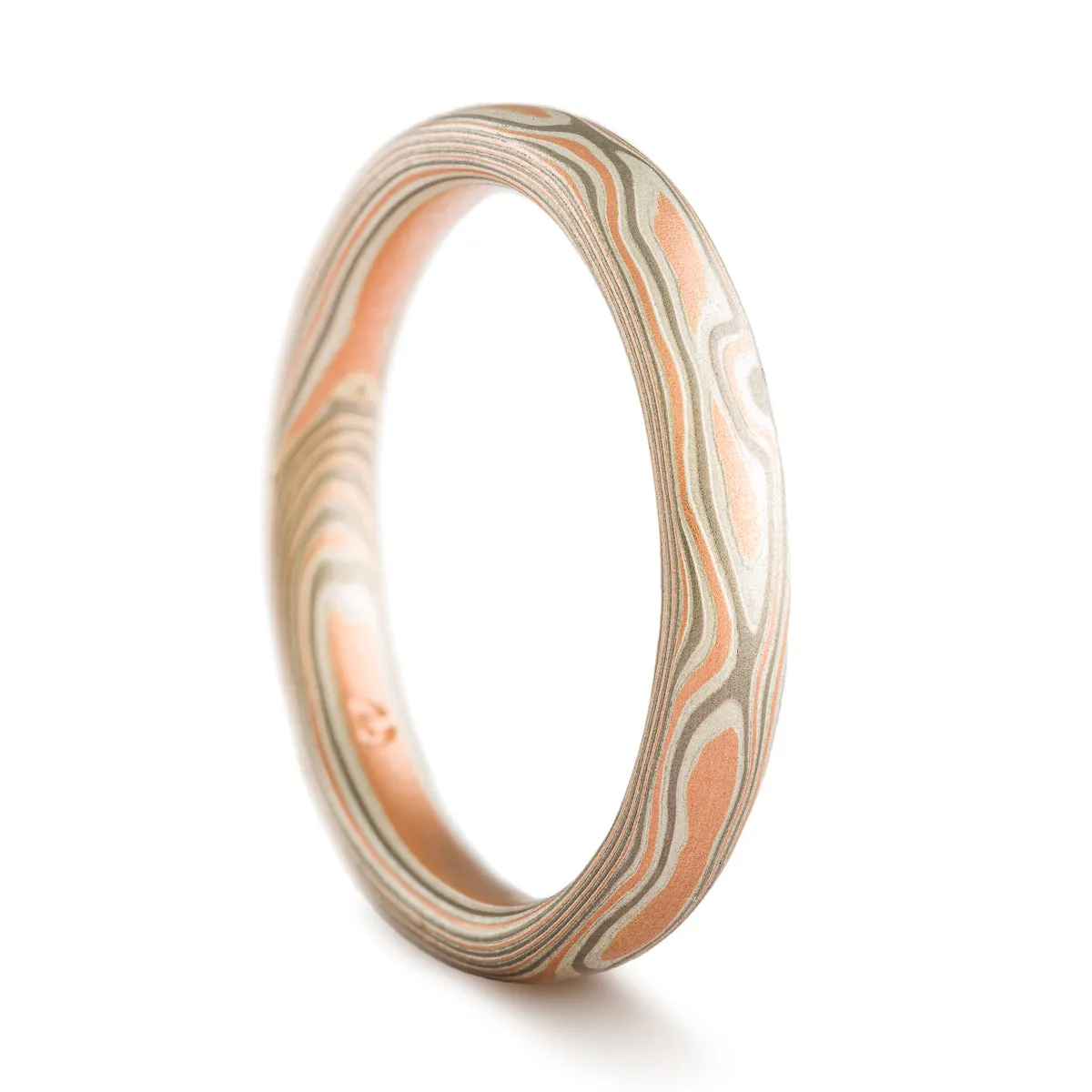 Dainty Mokume Gane Ring in Embers Palette and Woodgrain Pattern
