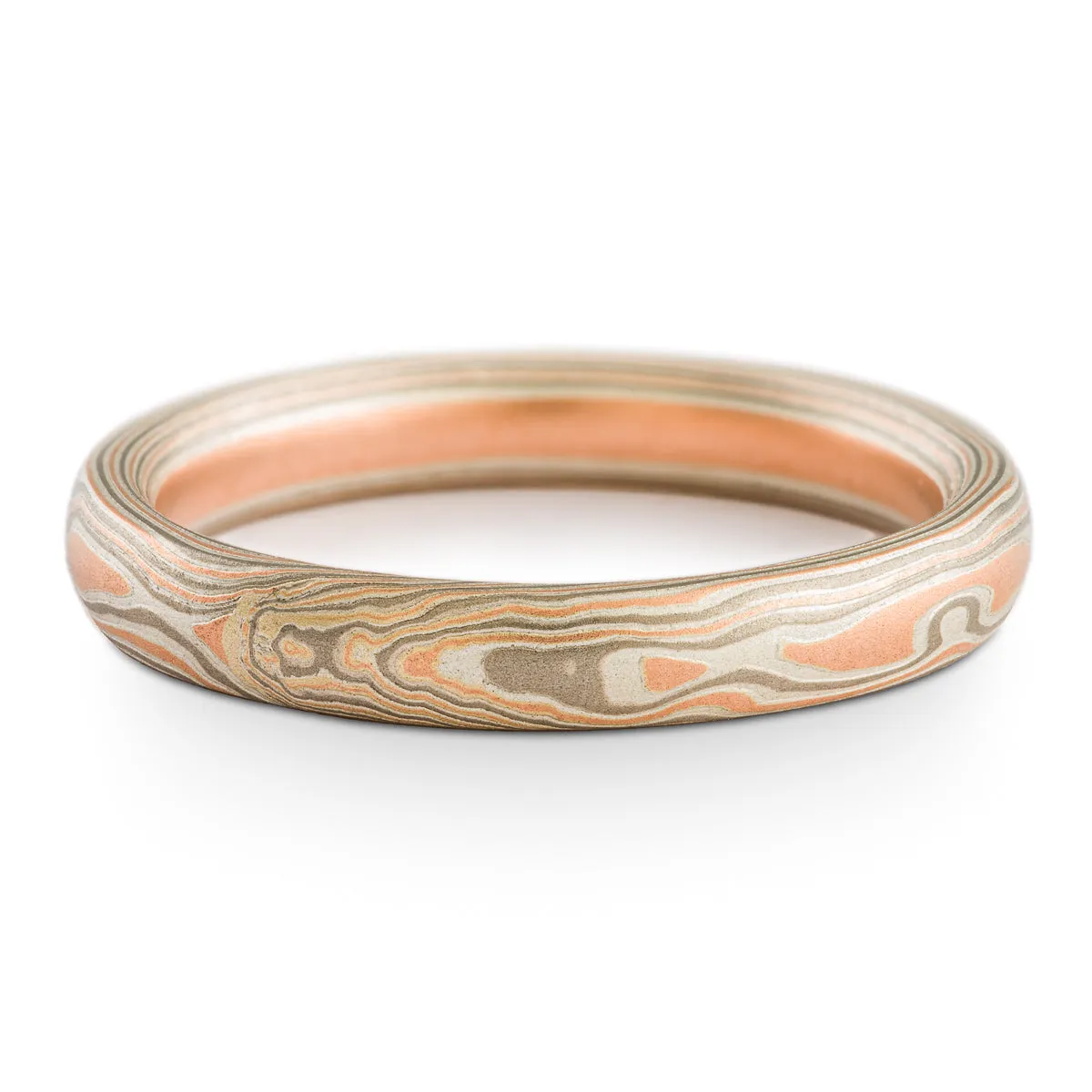 Dainty Mokume Gane Ring in Embers Palette and Woodgrain Pattern