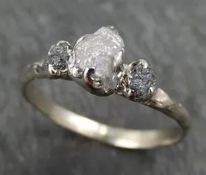 dainty raw rough diamond engagement multi stone stacking ring wedding anniversary white gold black gray white diamonds 14k rustic byangeline 0405 Alternative Engagement