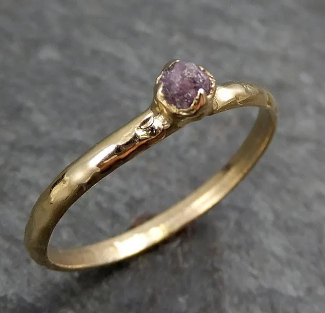 dainty raw rough uncut conflict free pink diamond solitaire 14k gold wedding ring by angeline 0345 Alternative Engagement