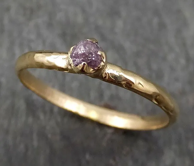 dainty raw rough uncut conflict free pink diamond solitaire 14k gold wedding ring by angeline 0345 Alternative Engagement