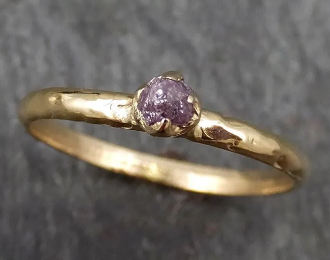 dainty raw rough uncut conflict free pink diamond solitaire 14k gold wedding ring by angeline 0345 Alternative Engagement