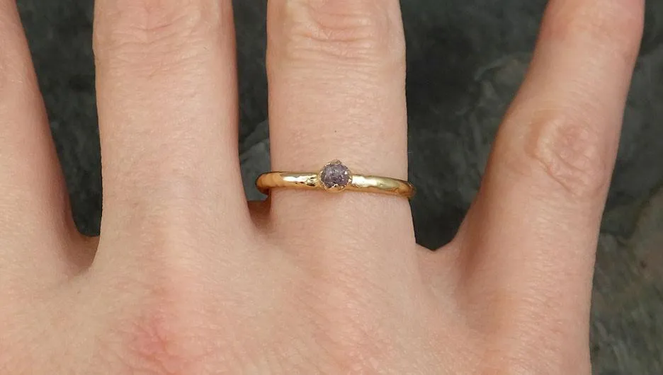 dainty raw rough uncut conflict free pink diamond solitaire 14k gold wedding ring by angeline 0345 Alternative Engagement