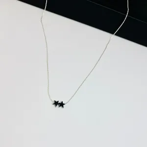 Dainty Silver Necklace with Two Hematite Star Beads