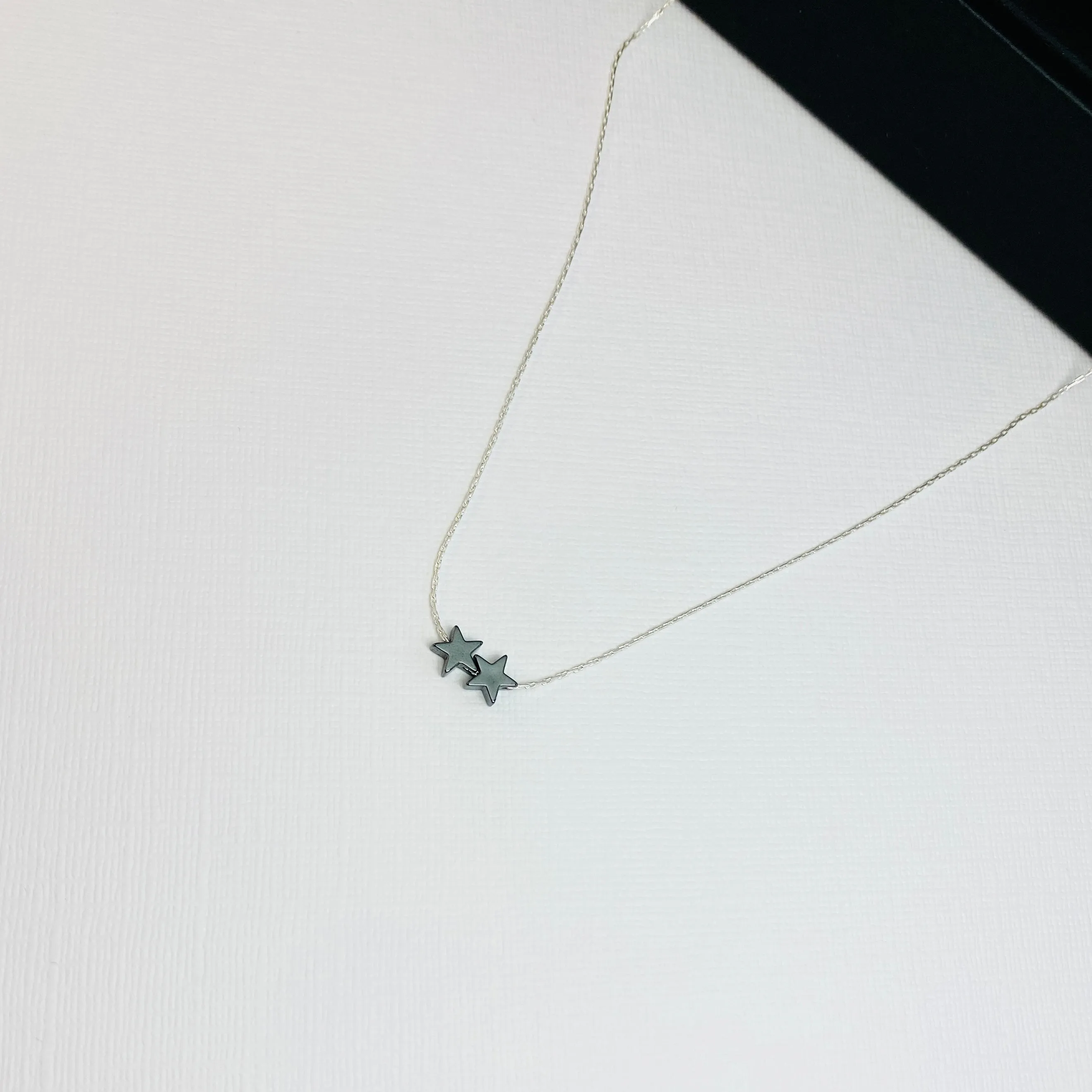 Dainty Silver Necklace with Two Hematite Star Beads