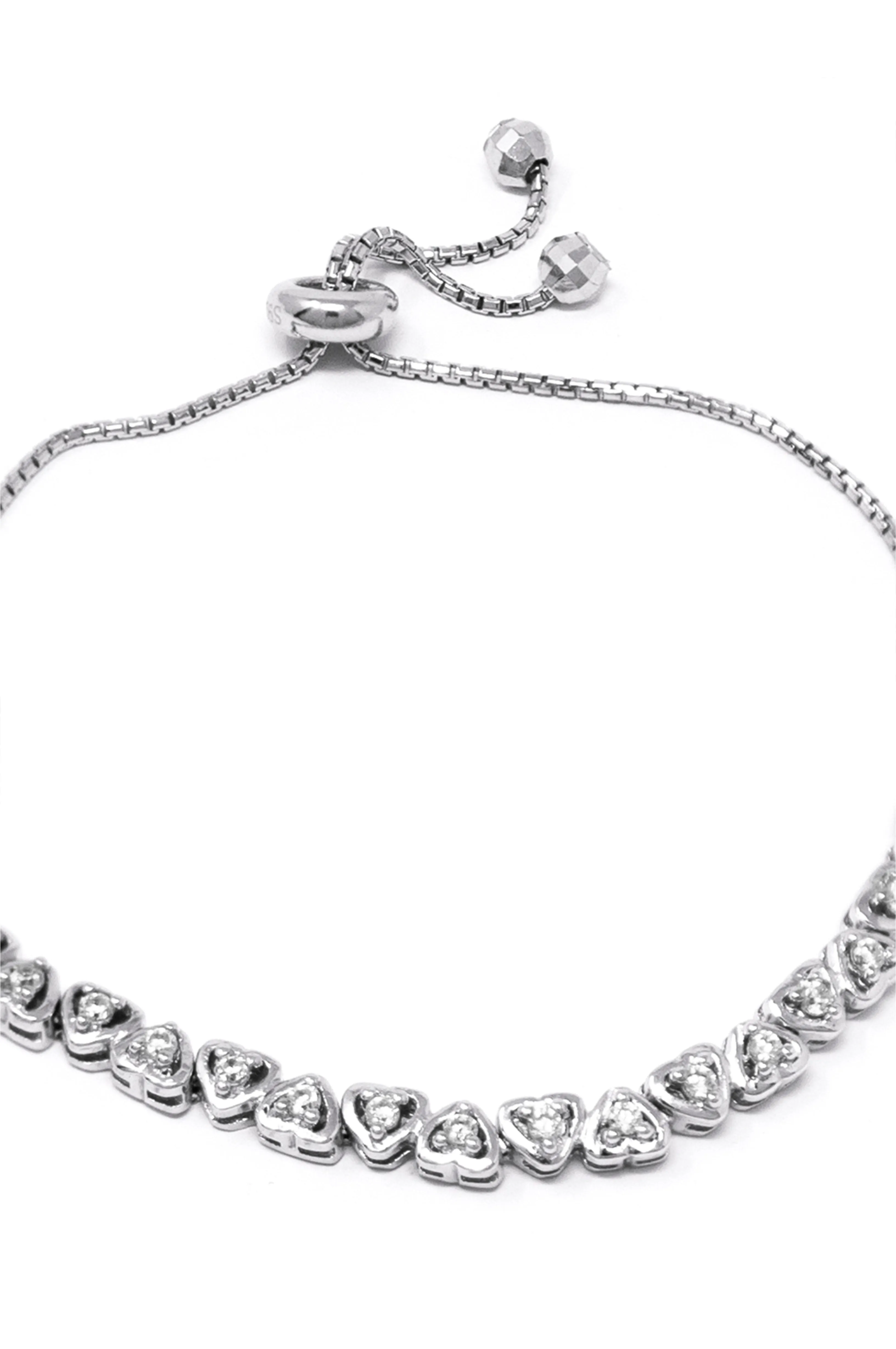 Dancing Hearts Sterling Silver Pull Chain Adjustable Bracelet