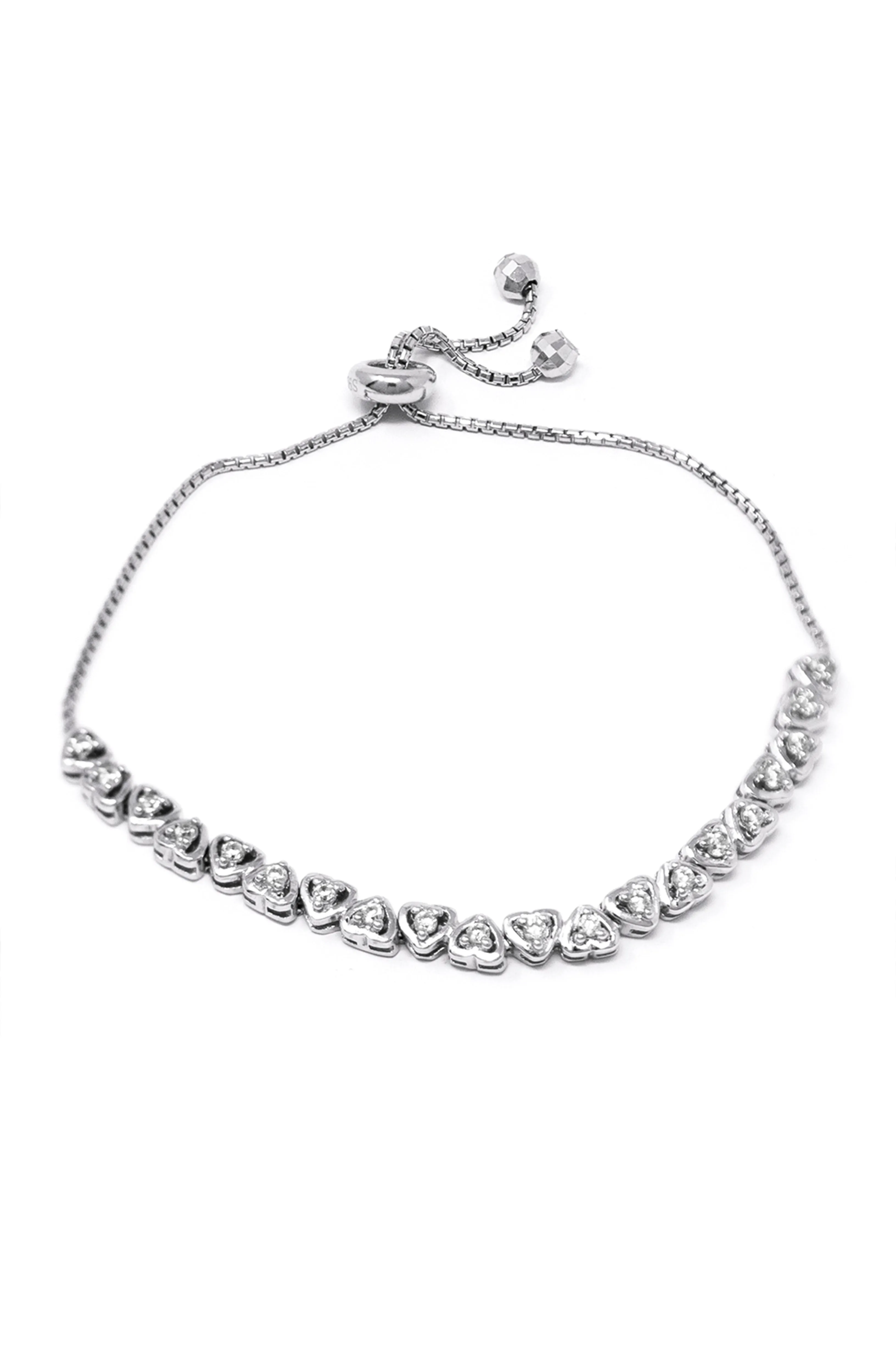 Dancing Hearts Sterling Silver Pull Chain Adjustable Bracelet