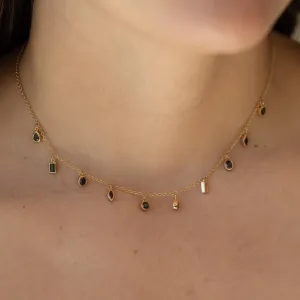Daphne Black CZ Gemstone Choker Necklace in Gold
