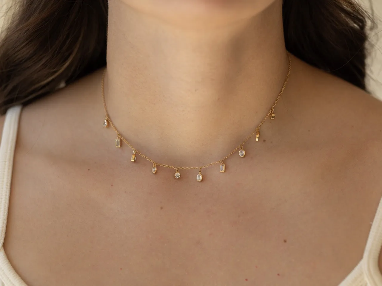 Daphne Clear CZ Gemstone Choker Necklace in Gold