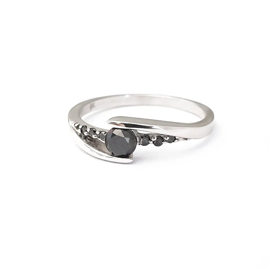Delicate Split Shank Black Diamond Ring