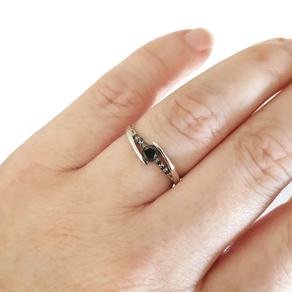 Delicate Split Shank Black Diamond Ring