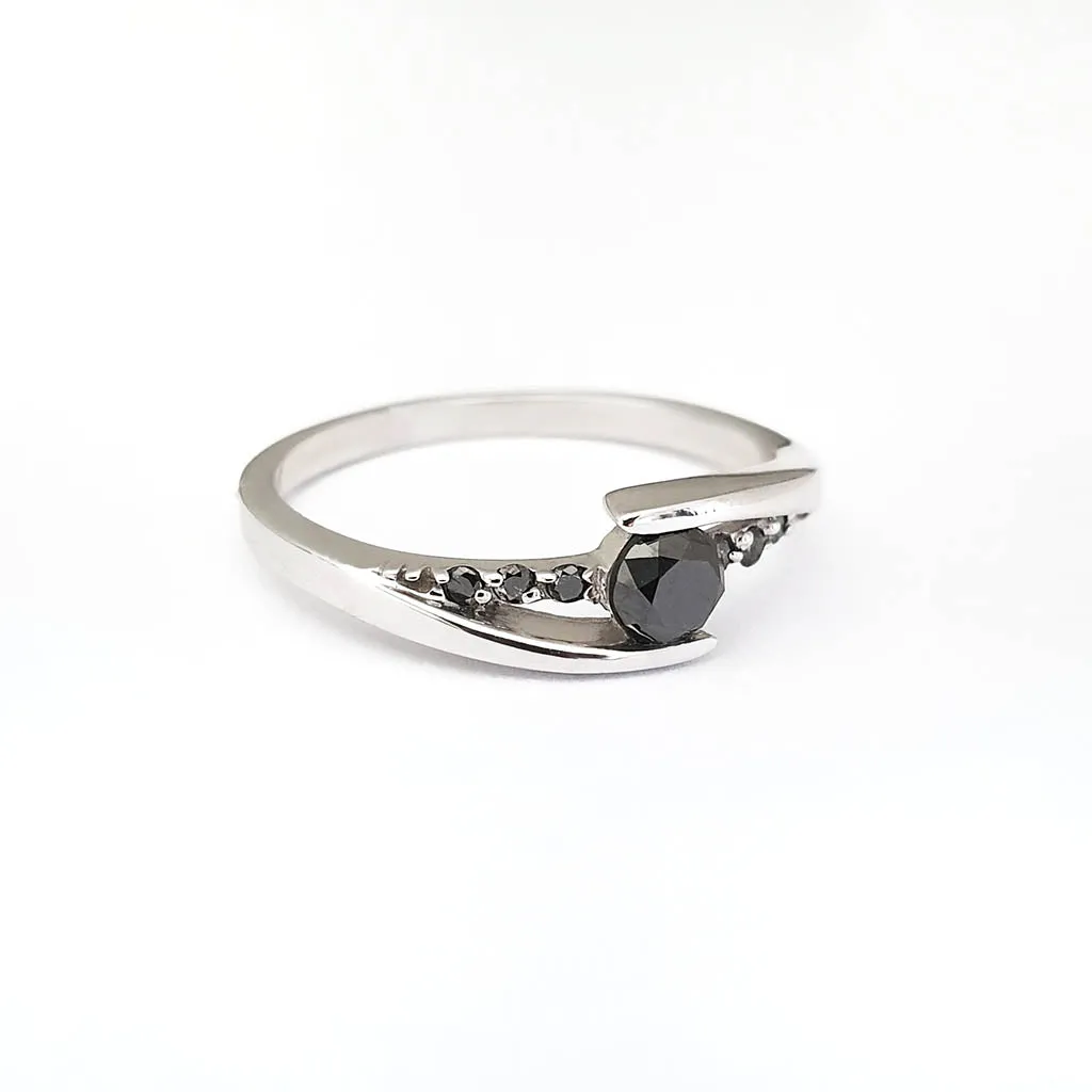 Delicate Split Shank Black Diamond Ring