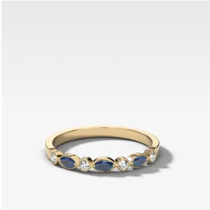 Diamond and Blue Sapphire Tiara Bezel Set Wedding Band