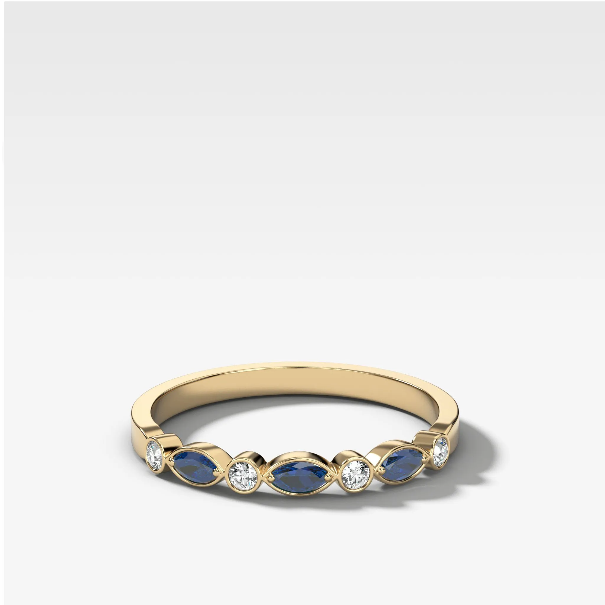 Diamond and Blue Sapphire Tiara Bezel Set Wedding Band