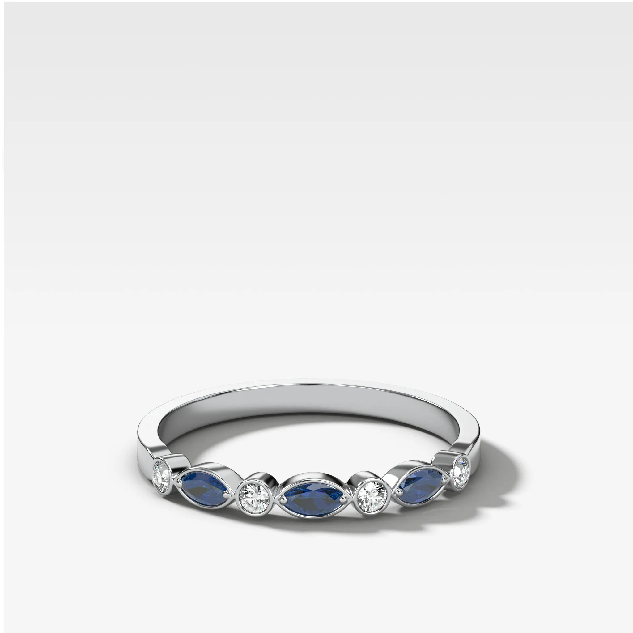 Diamond and Blue Sapphire Tiara Bezel Set Wedding Band