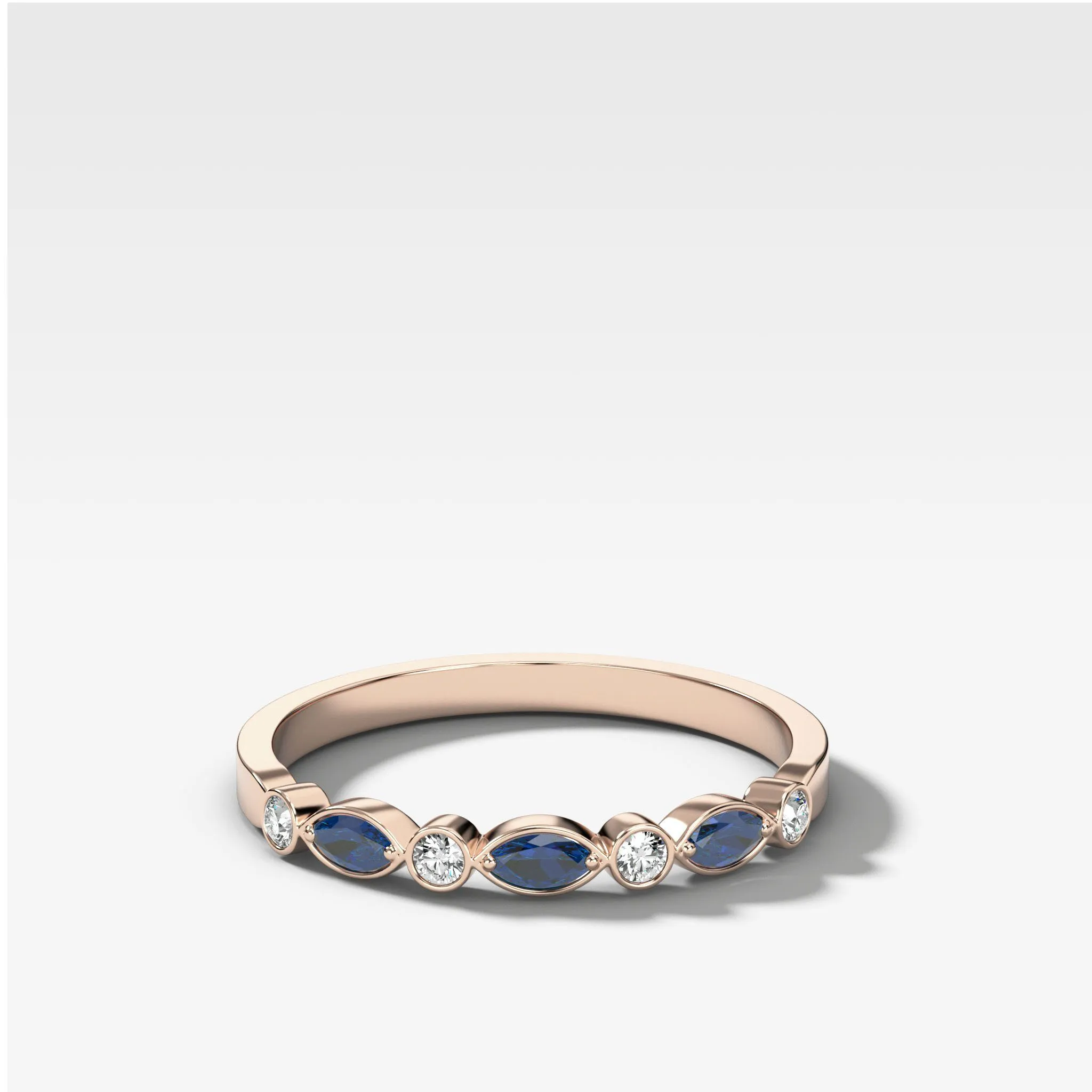 Diamond and Blue Sapphire Tiara Bezel Set Wedding Band