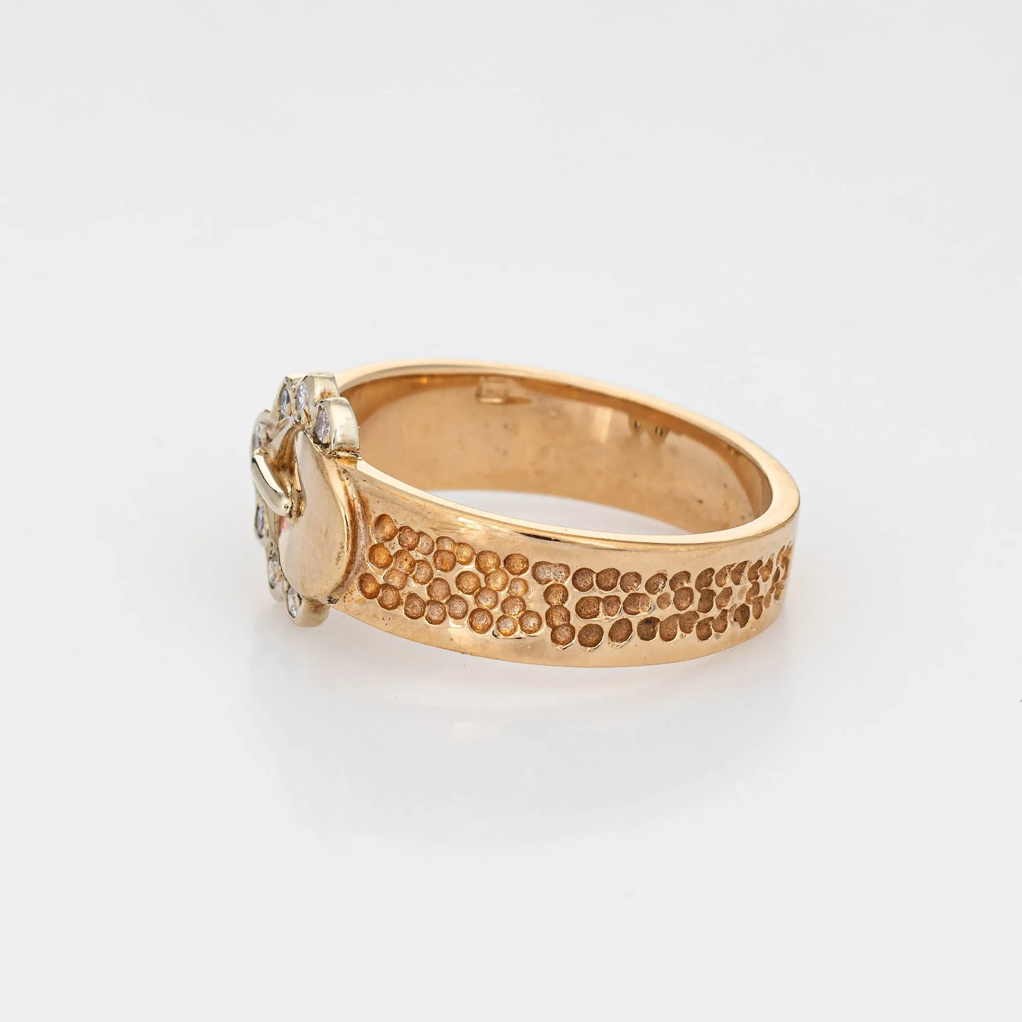 Diamond Buckle Ring Vintage 9k Yellow Gold Sz 6.75 Fine Estate Jewelry Band