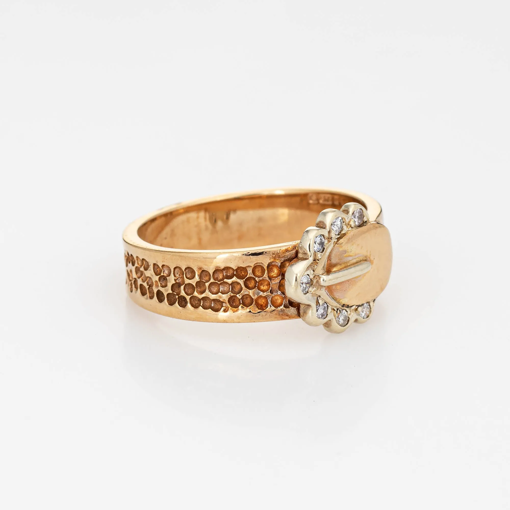 Diamond Buckle Ring Vintage 9k Yellow Gold Sz 6.75 Fine Estate Jewelry Band