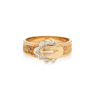 Diamond Buckle Ring Vintage 9k Yellow Gold Sz 6.75 Fine Estate Jewelry Band