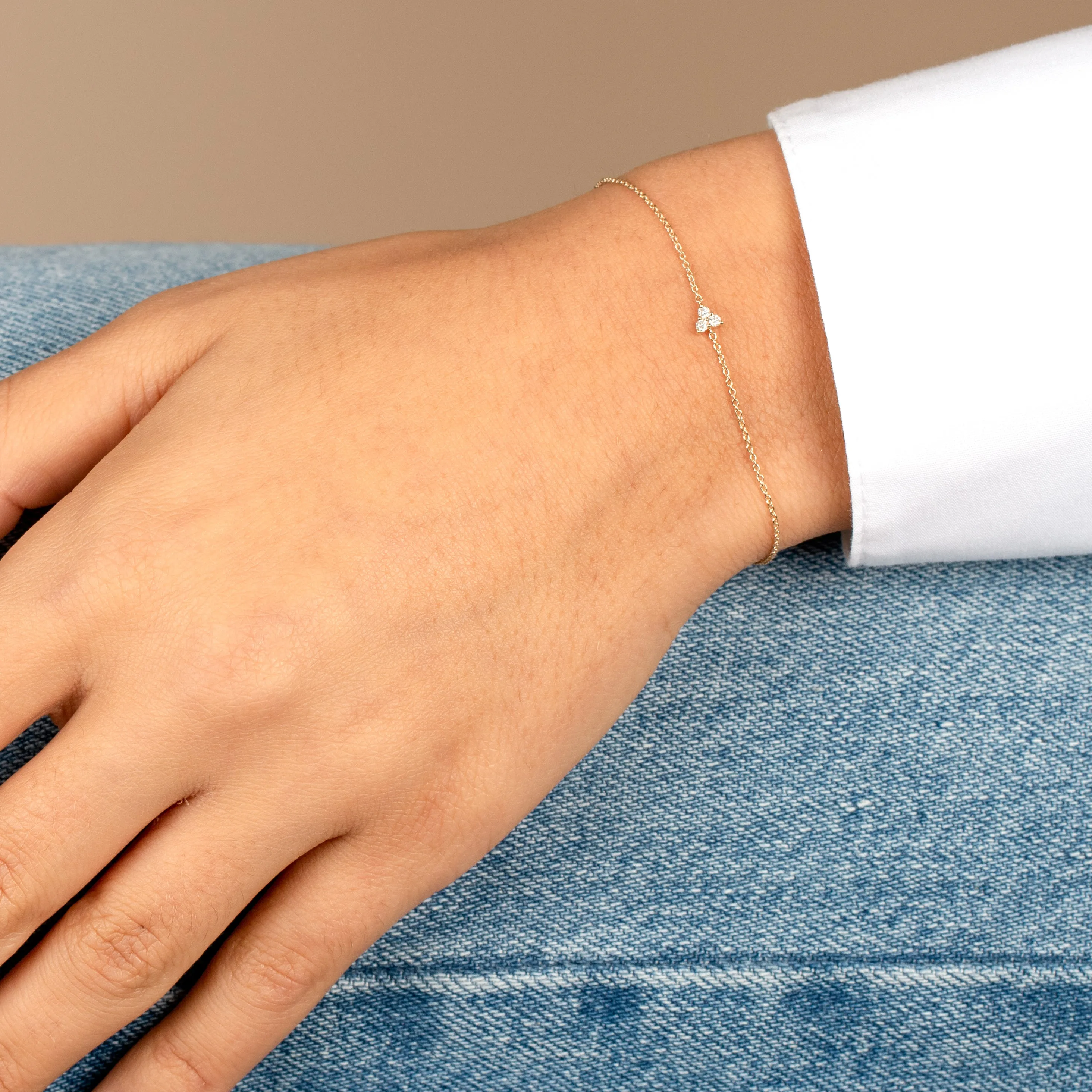 Diamond Dainty Trio Cluster Bracelet 14K