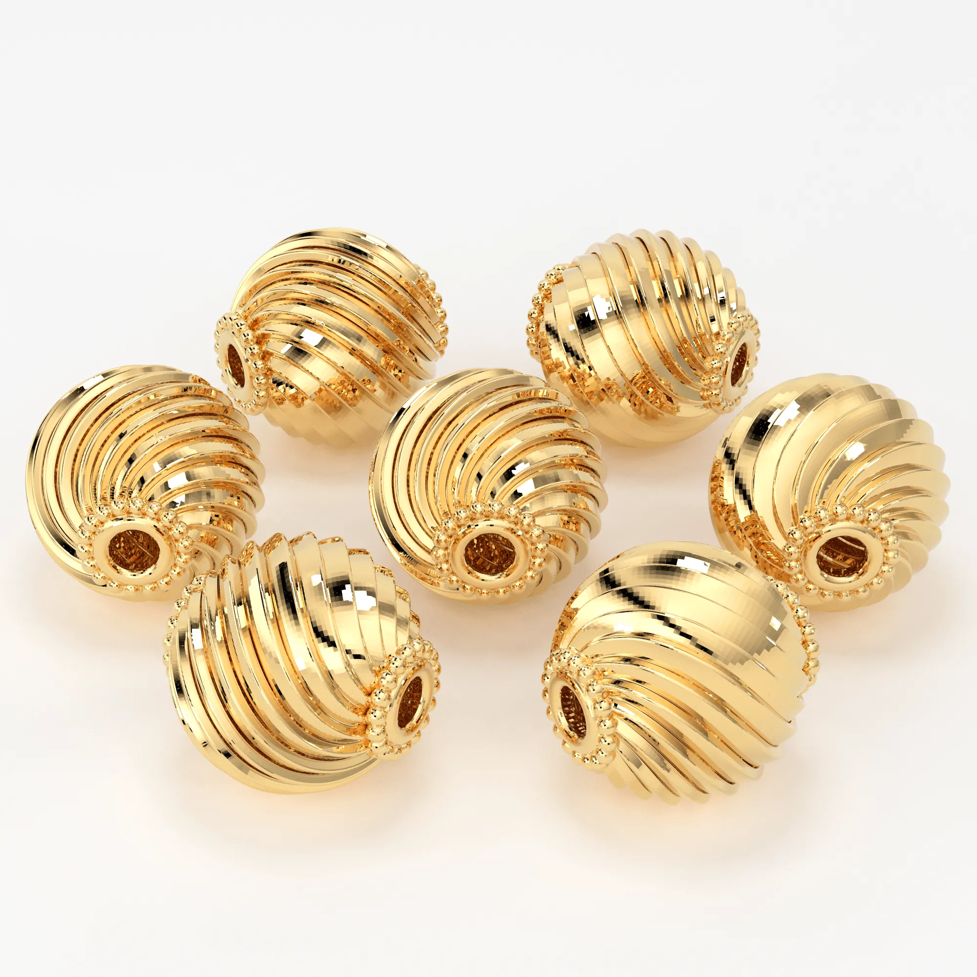 Disco Round 18k Solid Gold Spacer Beads Designer Layered Handmade Findings 6mm 8mm 10mm