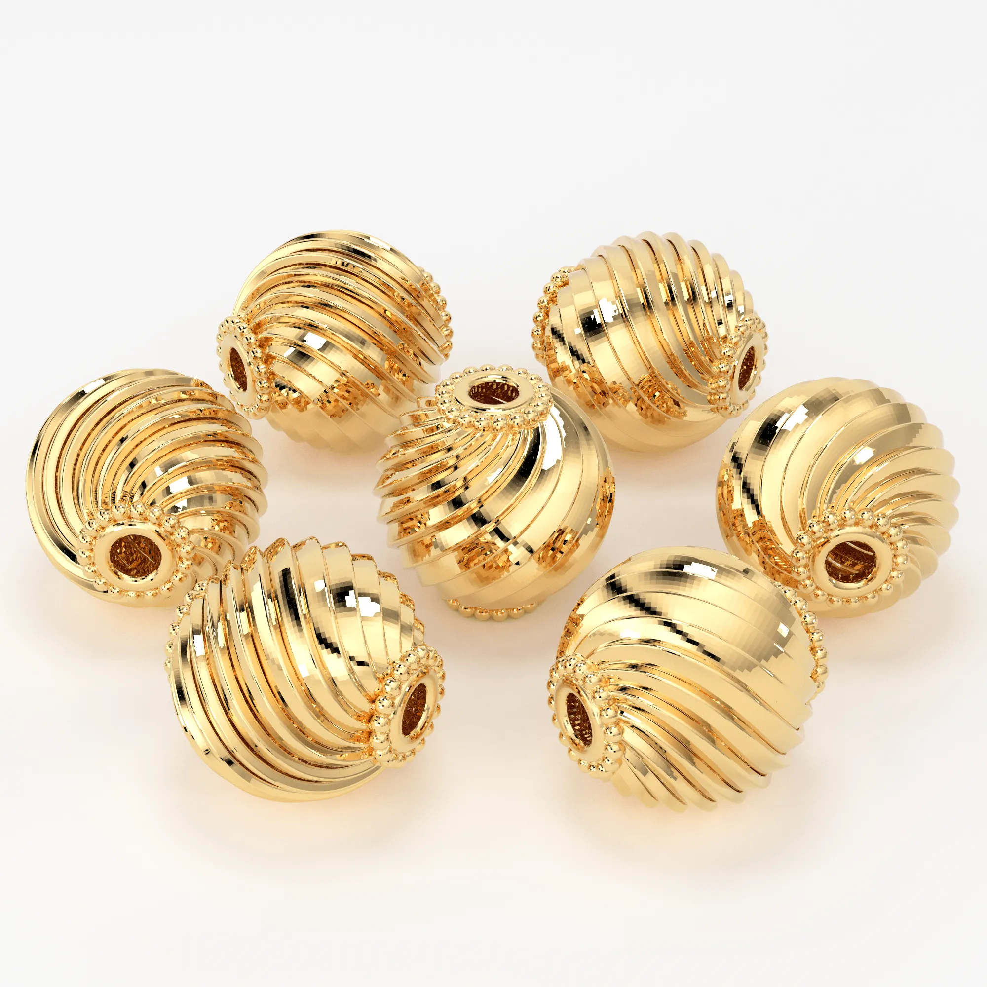 Disco Round 18k Solid Gold Spacer Beads Designer Layered Handmade Findings 6mm 8mm 10mm