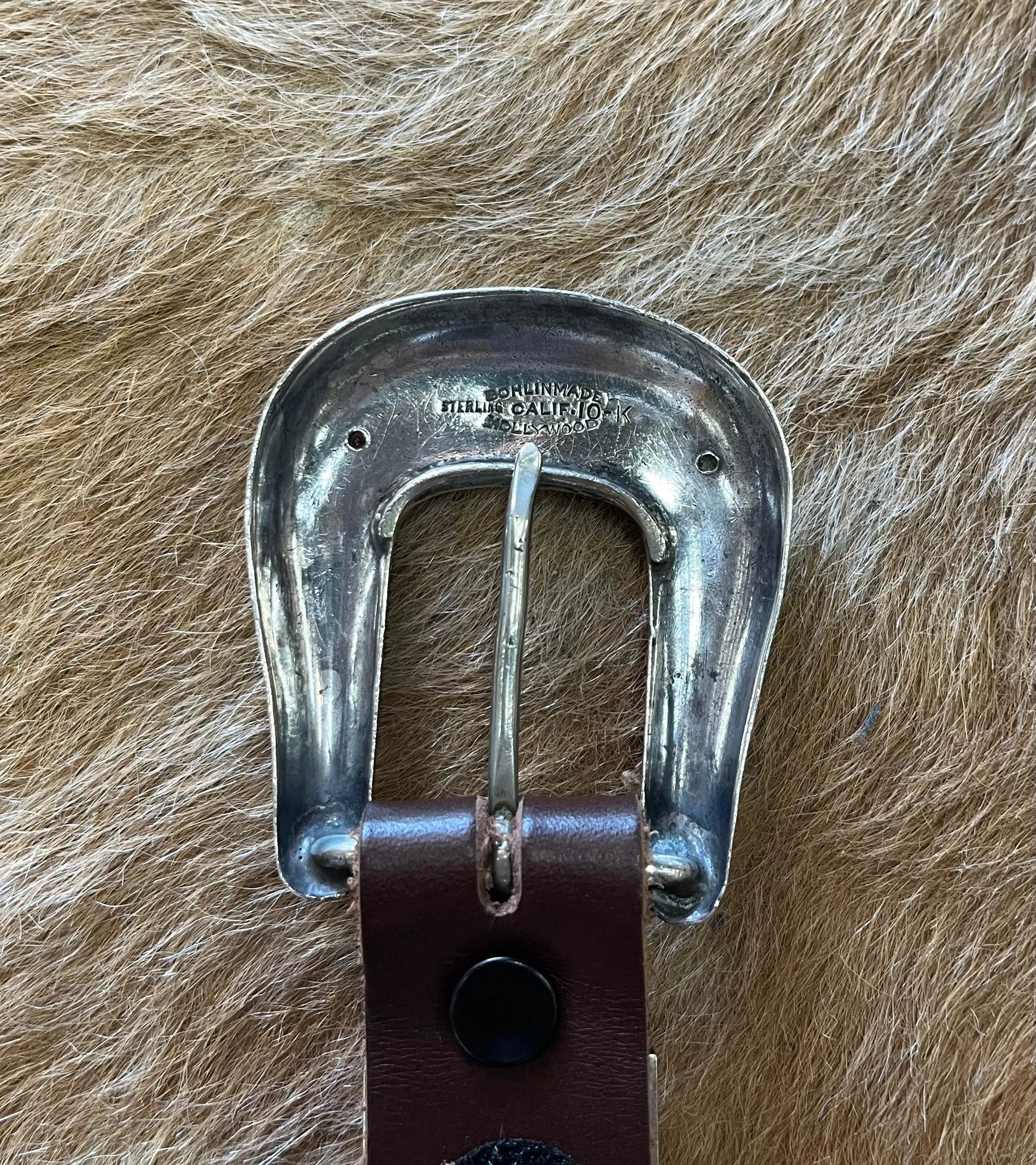 Edward H. Bohlin "Bohlinmade" Sterling Silver, 10K Gold, & Rubies 1" 3pc. Oval Shield Buckle Set