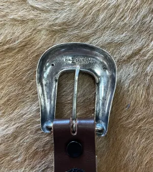 Edward H. Bohlin "Bohlinmade" Sterling Silver, 10K Gold, & Rubies 1" 3pc. Oval Shield Buckle Set