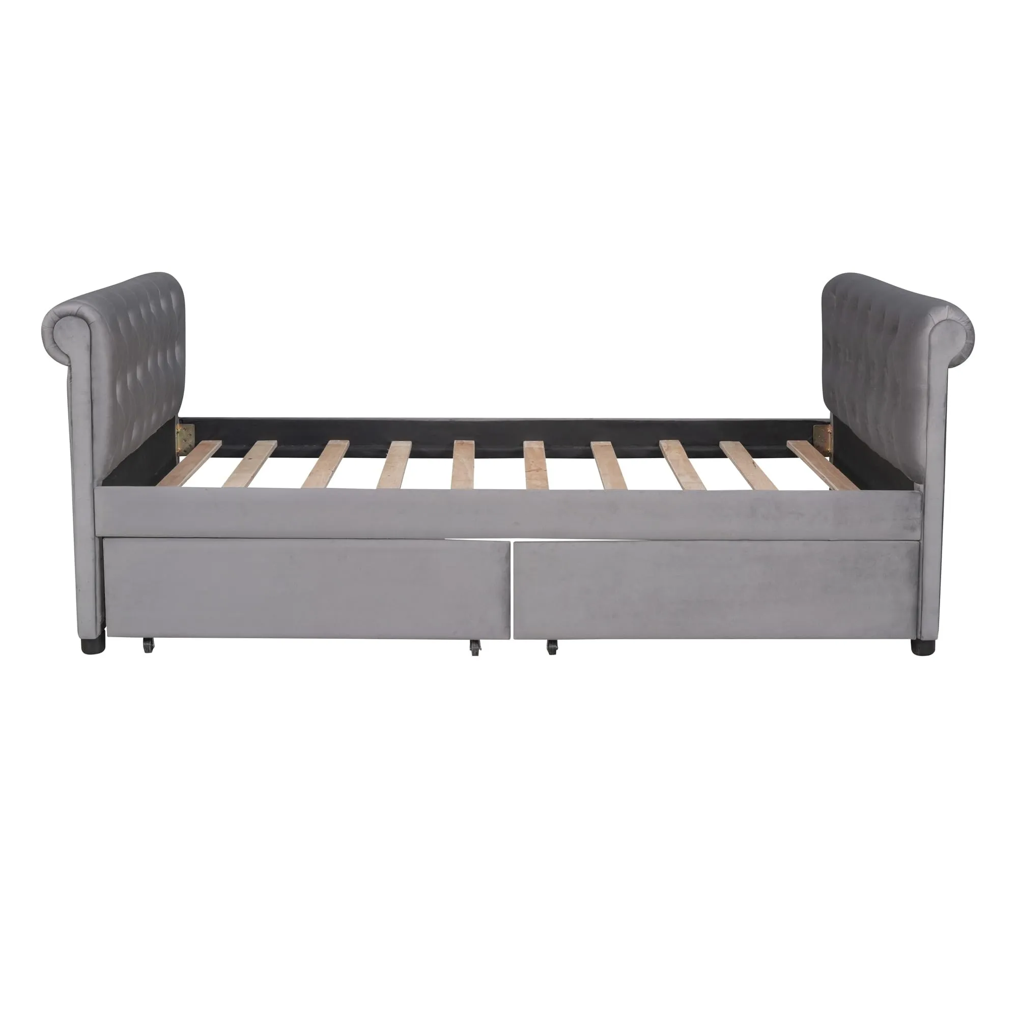 Elegant Design Twin Size Daybed Kids Bed with Drawers Grey Mid-Century