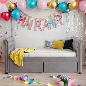 Elegant Design Twin Size Daybed Kids Bed with Drawers Grey Mid-Century