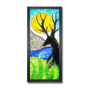 Elk in Grass w/Black Frame 9X21