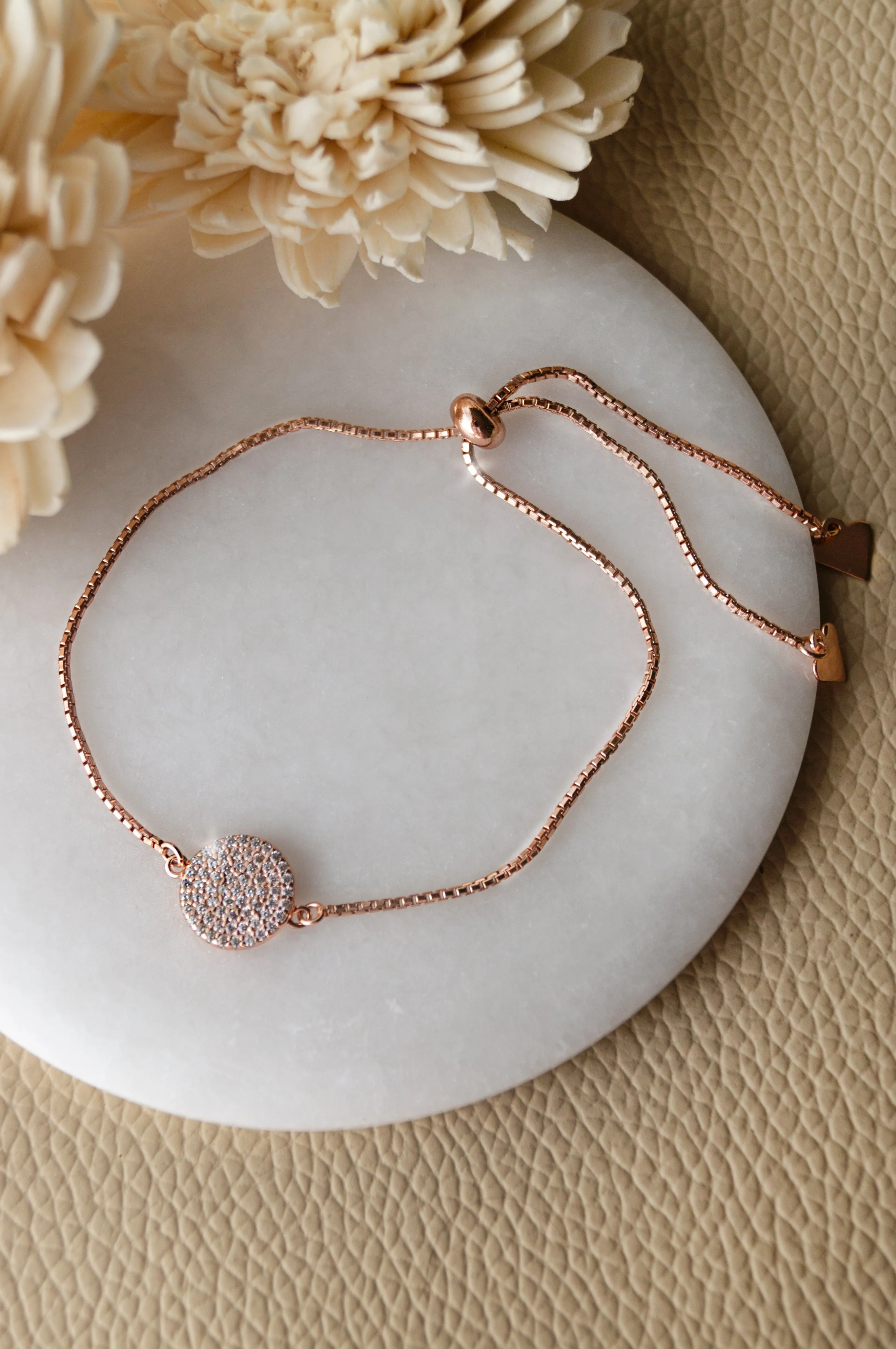 Enchanting Sparkly Disk Sterling Silver Pull Chain Bracelet